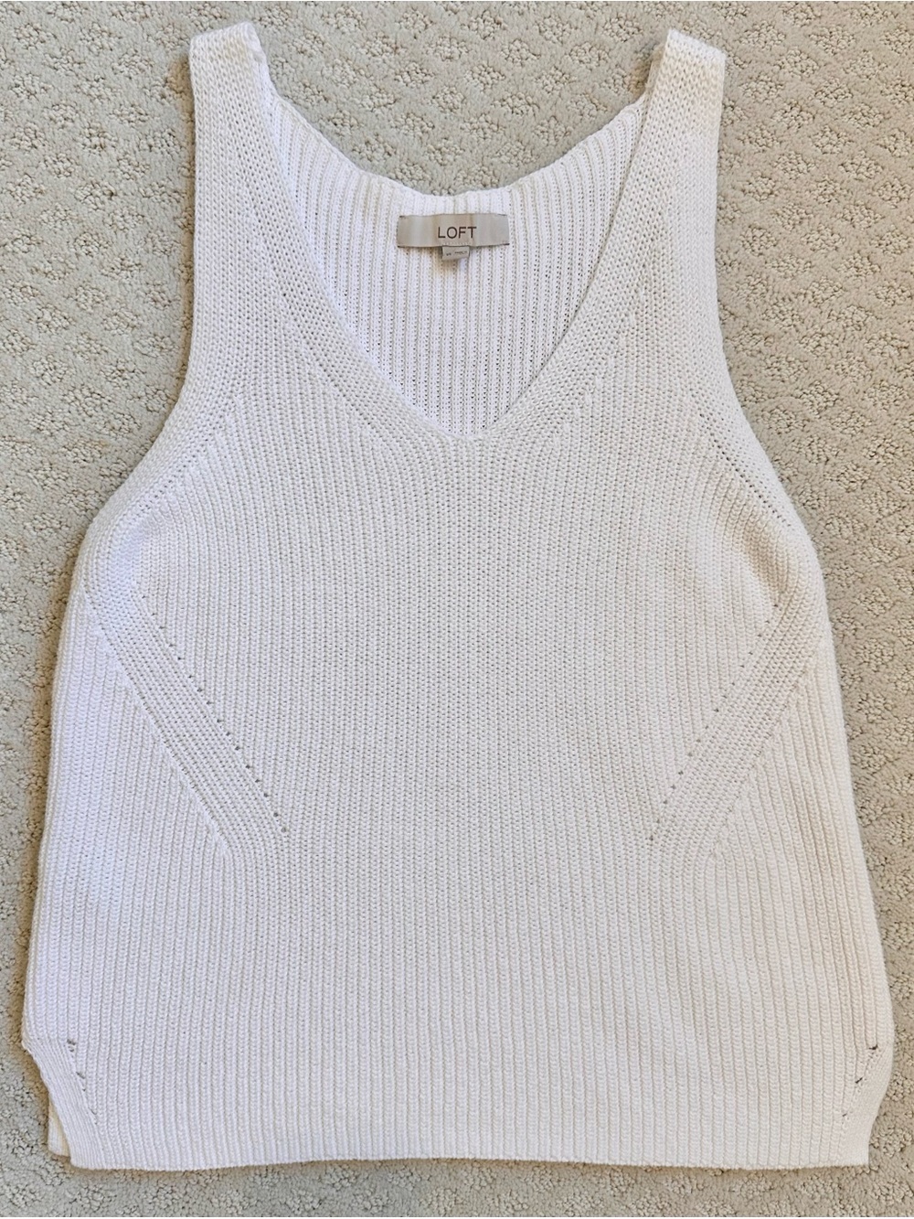 LOFT White Cotton V-Neck Knit Sweater Tank Top XS